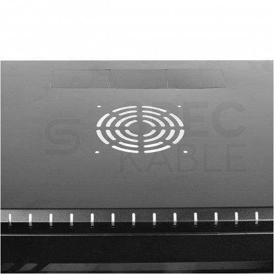 Szafa wisząca RACK 19" 6U 350mm drzwi szklane czarna z półką i maskownicą PRO LIGHT