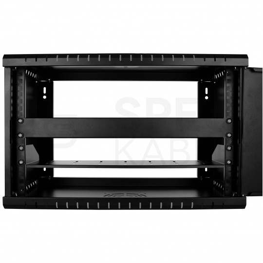 Szafa wisząca RACK 19" 6U 350mm drzwi szklane czarna z półką i maskownicą PRO LIGHT