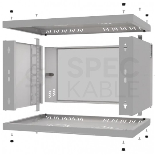 Szafa wisząca RACK 19" 6U 350mm drzwi szklane szara BOX