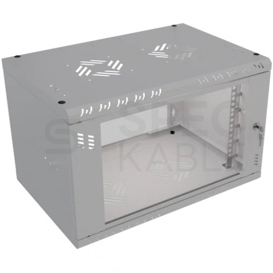 Szafa wisząca RACK 19" 6U 350mm drzwi szklane szara BOX