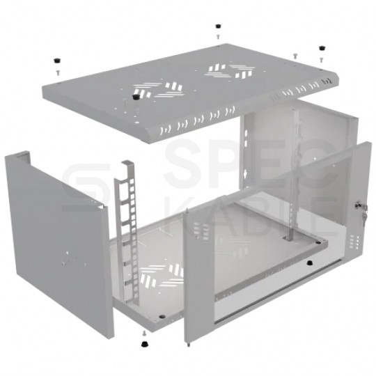 Szafa wisząca RACK 19" 6U 350mm drzwi szklane szara BOX