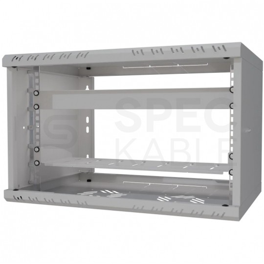 Szafa wisząca RACK 19" 6U 350mm drzwi szklane szara z półką i maskownicą