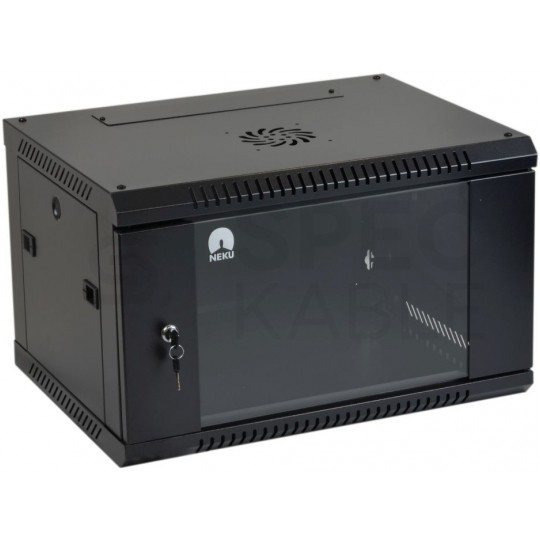 Szafa wisząca RACK 19" 6U 450mm drzwi szklane czarna NEKU TS BOX