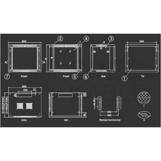 Szafa wisząca RACK 19" 6U 450mm drzwi szklane czarna TOTEN
