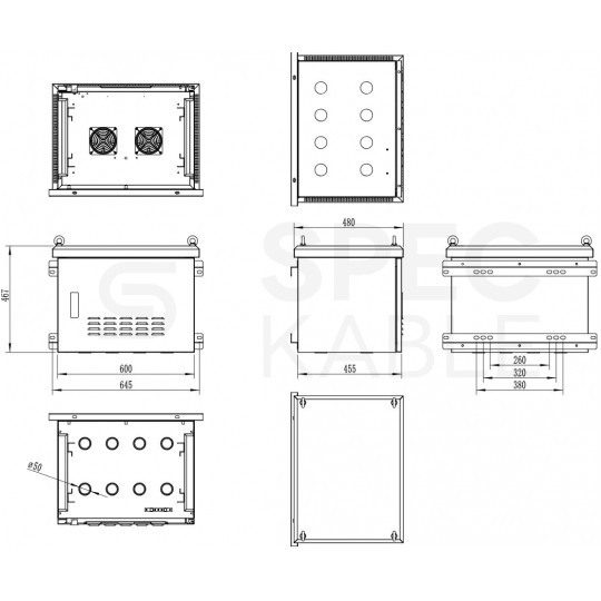 Szafa wisząca RACK 19" 6U 600x450mm zewnętrzna hermetyczna drzwi pełne z zamkiem szara IP55 ALANTEC