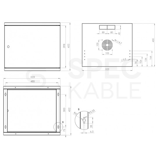 Szafa wisząca RACK 19" 9U 450mm drzwi pełne szara PRO