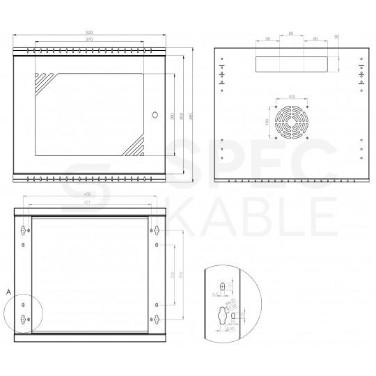 Szafa wisząca RACK 19" 9U 450mm drzwi szklane czarna PRO