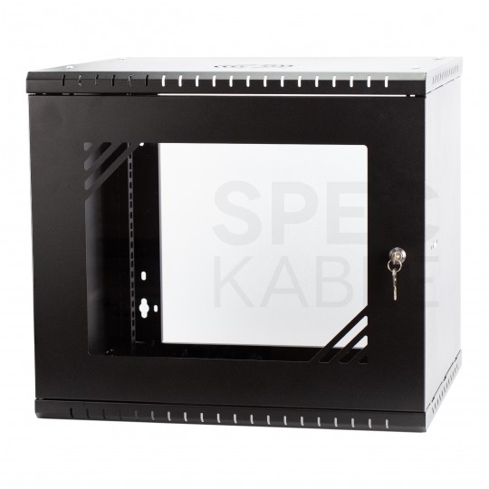 Szafa wisząca RACK 19" 9U 450mm drzwi szklane czarna PRO