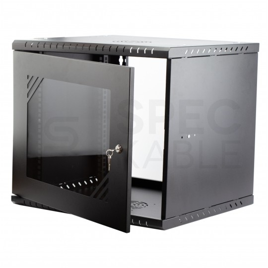 Szafa wisząca RACK 19" 9U 450mm drzwi szklane czarna PRO
