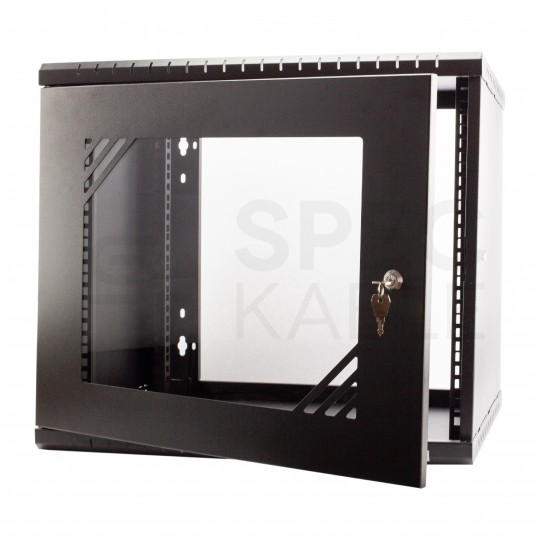 Szafa wisząca RACK 19" 9U 450mm drzwi szklane czarna PRO