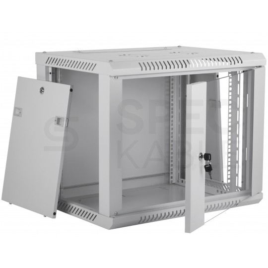 Szafa wisząca RACK 19" 9U 450mm drzwi szklane szara BOX