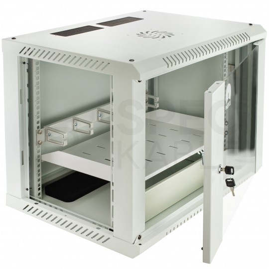 Szafa wisząca RACK 19" 9U 450mm drzwi szklane szara NEKU TS BOX