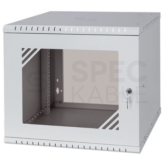 Szafa wisząca RACK 19" 9U 450mm drzwi szklane szara PRO