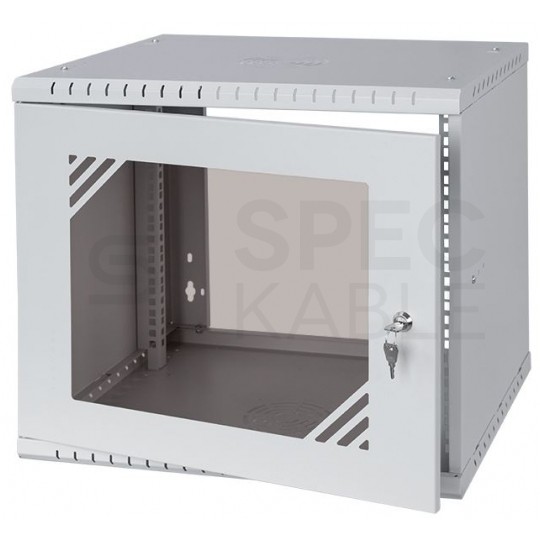 Szafa wisząca RACK 19" 9U 450mm drzwi szklane szara PRO
