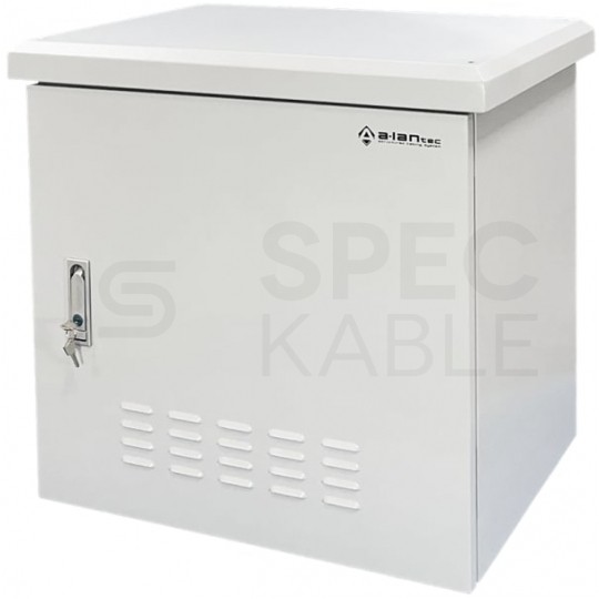 Szafa wisząca RACK 19" 9U 450mm zewnętrzna hermetyczna drzwi pełne z zamkiem szara IP55 ALANTEC