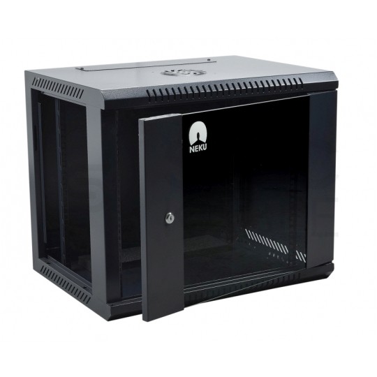 Szafa wisząca RACK 19" 9U 600mm drzwi szklane czarna NEKU TS BOX