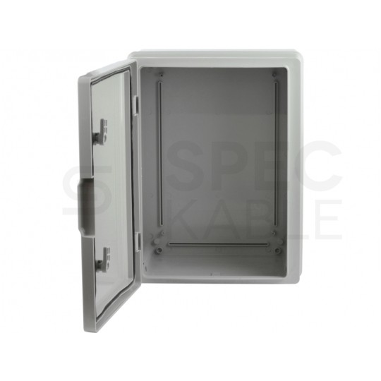Szafka hermetyczna IP65 rozdzielnica plastikowa 310x410x230mm z płytą montażową szara nieprzezroczysta