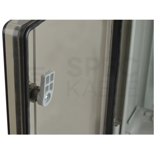 Szafka hermetyczna IP65 rozdzielnica plastikowa 400x300x170mm z płytą montażową szara z przezroczystymi drzwiami