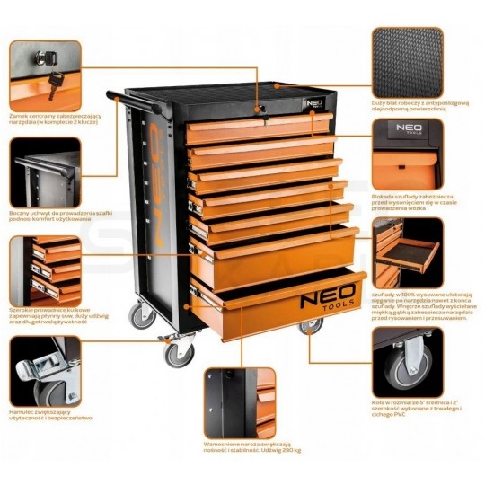 Szafka na narzędzia wózek warsztatowy pusty 7 szuflad 1030x460x680mm BASIC NEO 84-222