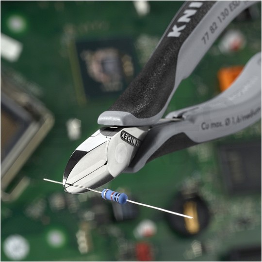 Szczypce boczne tnące dla elektroników 130mm precyzyjne okragłe bez ścięcia KNIPEX 77 82 130 ESD