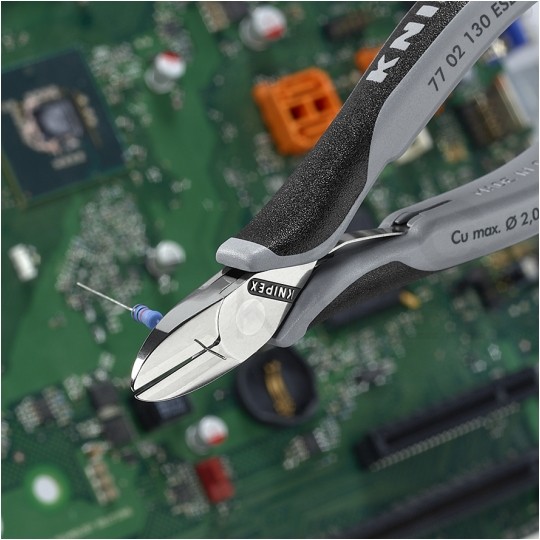 Szczypce boczne tnące dla elektroników 130mm precyzyjne okrągłe z małym ścięciem KNIPEX 77 02 130 ESD