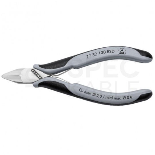 Szczypce boczne tnące dla elektroników 130mm precyzyjne zwężone z małym ścięciem KNIPEX 77 32 130 ESD