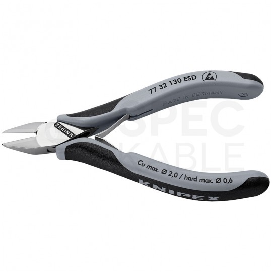 Szczypce boczne tnące dla elektroników 130mm precyzyjne zwężone z małym ścięciem KNIPEX 77 32 130 ESD