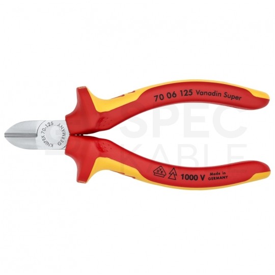 Szczypce boczne tnące uniwersalne 125mm chromowane izolowane VDE 1kV dla elektryka KNIPEX 70 06 125
