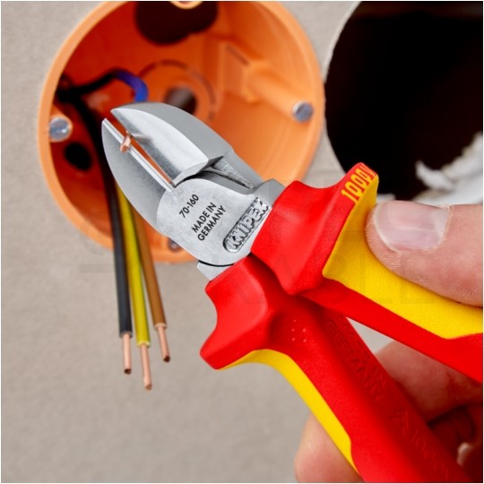 Szczypce boczne tnące uniwersalne 160mm z zaczepem chromowane izolowane VDE 1kV dla elektryka KNIPEX 70 06 160 T