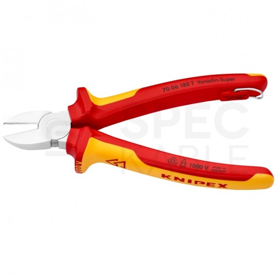 Szczypce boczne tnące uniwersalne 180mm z zaczepem chromowane izolowane VDE 1kV dla elektryka KNIPEX 70 06 180 T