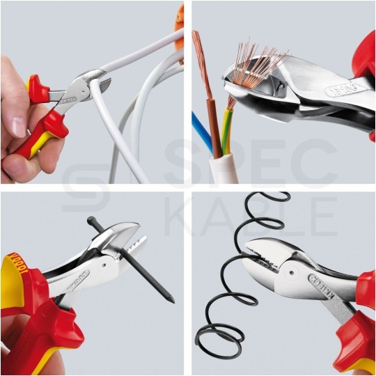 Szczypce boczne tnące X-CUT 160mm z wysokim przełożeniem izolowane VDE 1kV dla elektryka KNIPEX 73 06 160