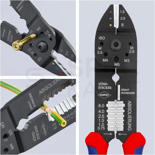 Szczypce do zaciskania końcówek kablowych 0,5-6mm2 ze ściągaczem izolacji KNIPEX 97 21 215