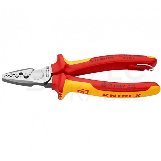 Szczypce do zaciskania tulejek kablowych 0,25-16mm2 izolowane VDE 1kV dla elektryka z zaczepem KNIPEX 97 78 180 T