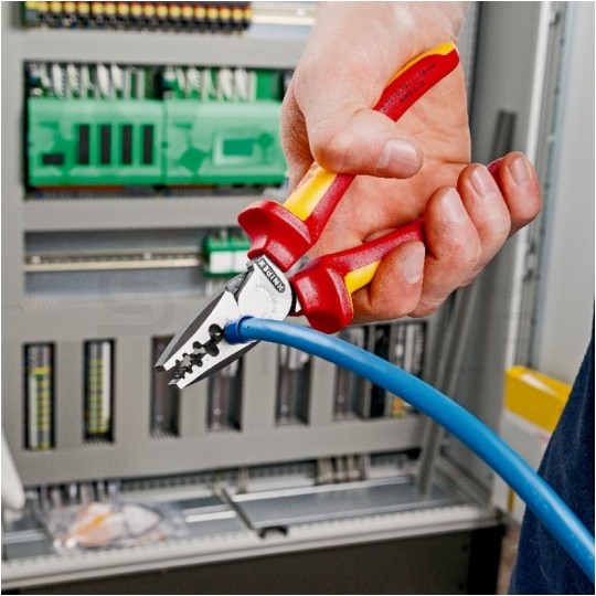 Szczypce do zaciskania tulejek kablowych 0,25-16mm2 izolowane VDE 1kV dla elektryka z zaczepem KNIPEX 97 78 180 T