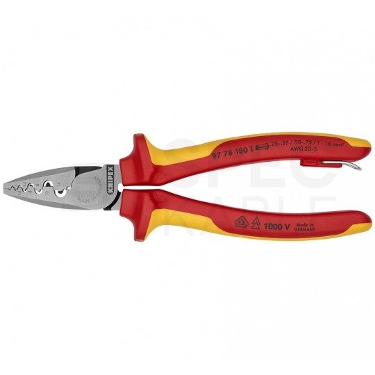 Szczypce do zaciskania tulejek kablowych 0,25-16mm2 izolowane VDE 1kV dla elektryka z zaczepem KNIPEX 97 78 180 T