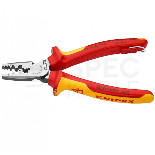 Szczypce do zaciskania tulejek kablowych 0,25-16mm2 izolowane VDE 1kV dla elektryka z zaczepem KNIPEX 97 78 180 T