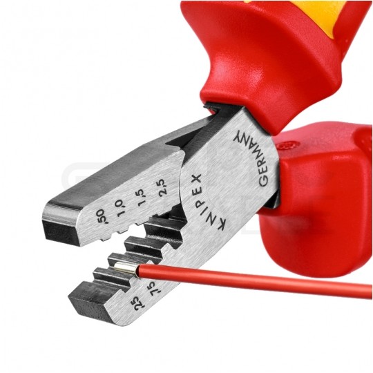 Szczypce do zaciskania tulejek kablowych 0,25-2,5mm2 izolowane VDE 1kV dla elektryka KNIPEX 97 68 145 A