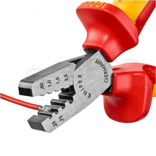 Szczypce do zaciskania tulejek kablowych 0,25-2,5mm2 izolowane VDE 1kV dla elektryka KNIPEX 97 68 145 A