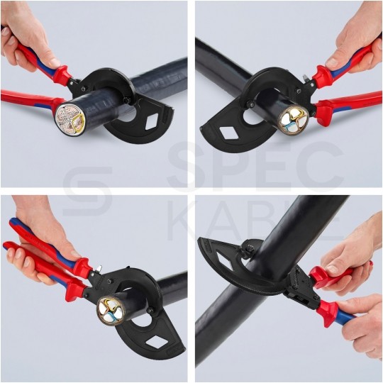 Szczypce nożyce zapadkowe do cięcia przewodów kabli 60mm 3-stopniowy mech. zapadkowy KNIPEX 95 32 320