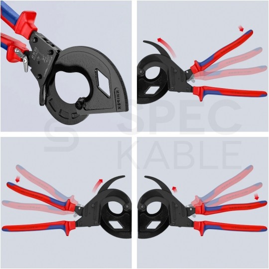 Szczypce nożyce zapadkowe do cięcia przewodów kabli 60mm 3-stopniowy mech. zapadkowy KNIPEX 95 32 320