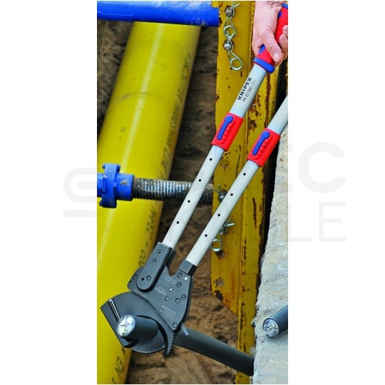 Szczypce nożyce zapadkowe do cięcia przewodów kabli 60mm mech. zapadkowy regulowana dł. 600-810mm KNIPEX 95 32 060