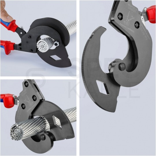 Szczypce nożyce zapadkowe do cięcia przewodów kabli napowietrznych ACSR z rdzeniem stalowym 32mm KNIPEX 95 32 340 SR