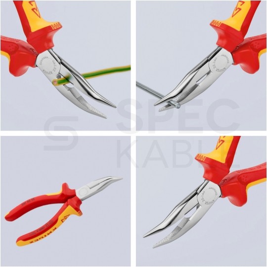 Szczypce półokragłe tnące uniwersalne 160mm wygięte chromowane izolowane VDE 1kV dla elektryka KNIPEX 25 26 160