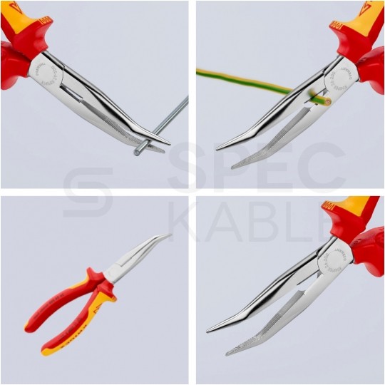 Szczypce półokragłe tnące uniwersalne 200mm wygięte chromowane izolowane VDE 1kV dla elektryka KNIPEX 26 26 200