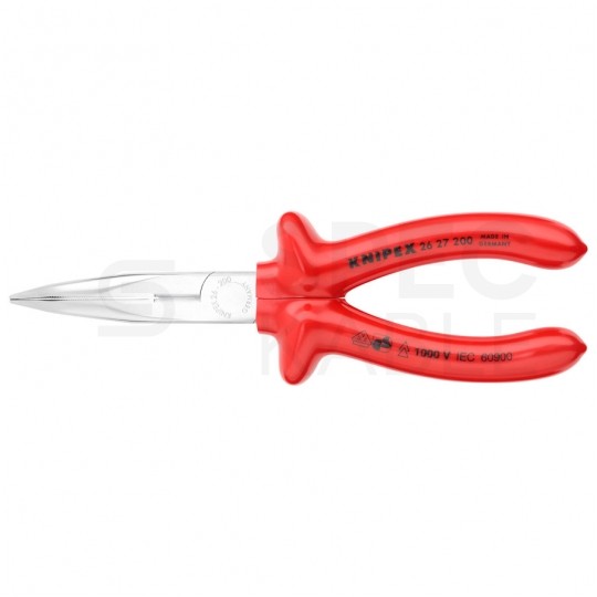 Szczypce półokrągłe tnące uniwersalne wydłużone 200mm chromowane izolowane zanurzeniowo VDE 1kV dla elektryka KNIPEX 26 27 200