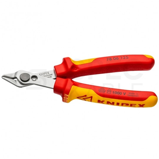 Szczypce precyzyjne tnące VDE 125mm Super Knips izolowane 1kV dla elektroników KNIPEX 78 06 125