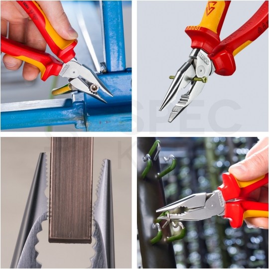 Szczypce uniwersalne 185mm chromowane ostro zakończone izolowane VDE 1kV Kombinerki do chwytania i cięcia dla elektryka KNIPEX 08 26 185