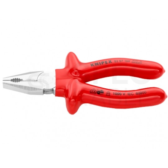 Szczypce uniwersalne VDE 160mm chromowane izolowane zanurzeniowo 1kV Kombinerki do chwytania i cięcia dla elektryka KNIPEX 03 07 160