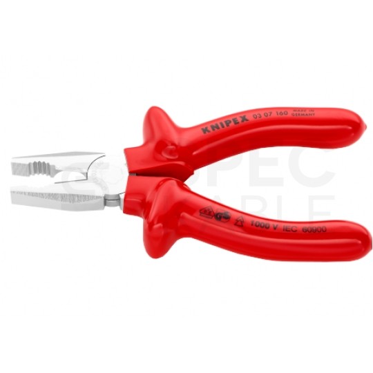 Szczypce uniwersalne VDE 160mm chromowane izolowane zanurzeniowo 1kV Kombinerki do chwytania i cięcia dla elektryka KNIPEX 03 07 160