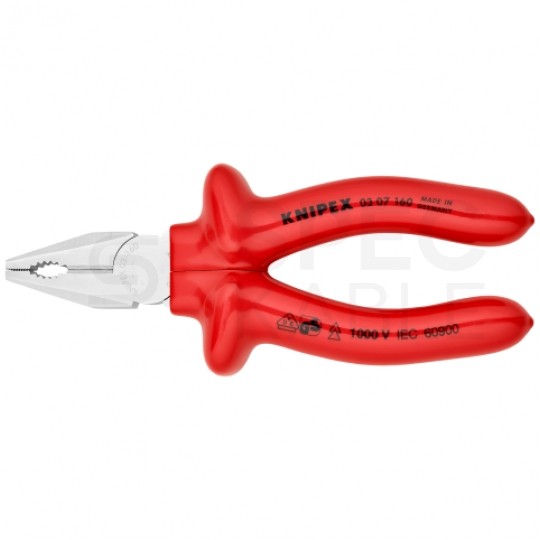 Szczypce uniwersalne VDE 160mm chromowane izolowane zanurzeniowo 1kV Kombinerki do chwytania i cięcia dla elektryka KNIPEX 03 07 160